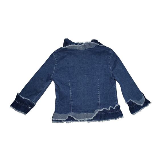 Pewter 90s Y2K Denim Cropped Ruffle Blazer Jacket Women’s M J.Lo Streetwear - Picture 10 of 13